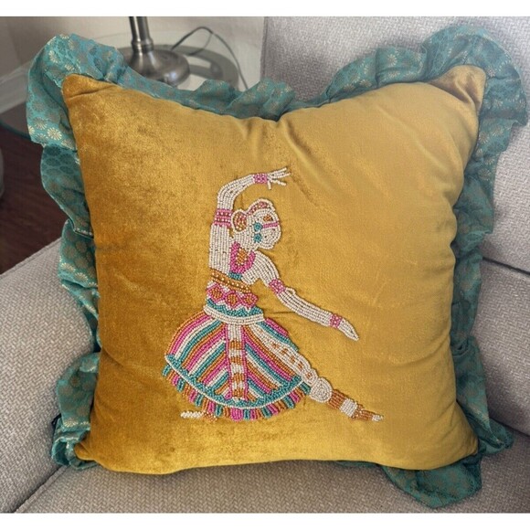 World Market Other - 2 World Travel dancer couch Throw Pillow Mustard/Yellow Fancy Embroidered 20x20